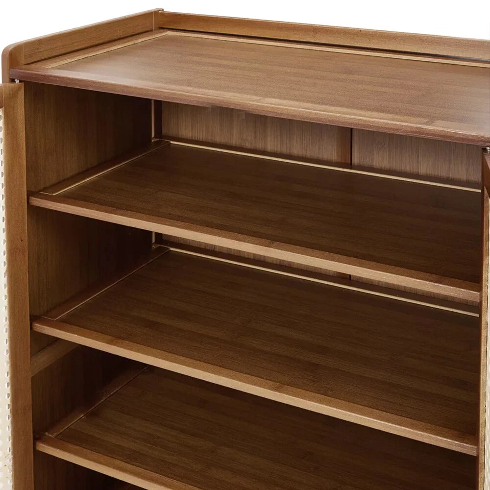 Shoe Cabinet Storage Cupboard Footwear Stand Rack Wooden Double Rattan Doors UK
