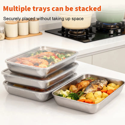 4x Large Food Storage Box Container Fresh-Keeping Box Stainless Steel With Lids