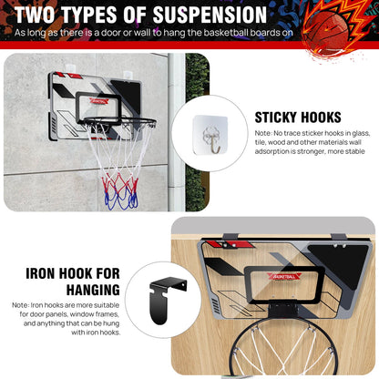 Indoor Outdoor Mini PRO Backboard Basketball Hoop for Door with Ball & Pump