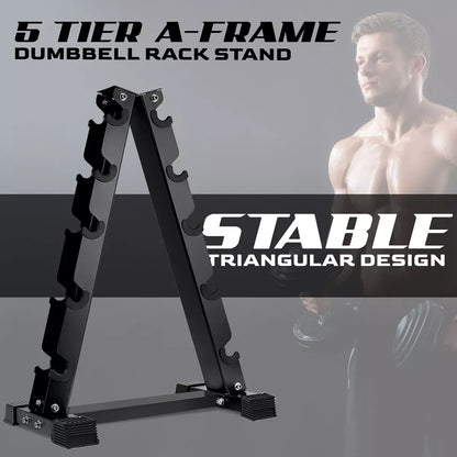 5 Tier Dumbbell Rack Storage black Stand Tree Hex Vertical Weight Wide Home Gym fitnes