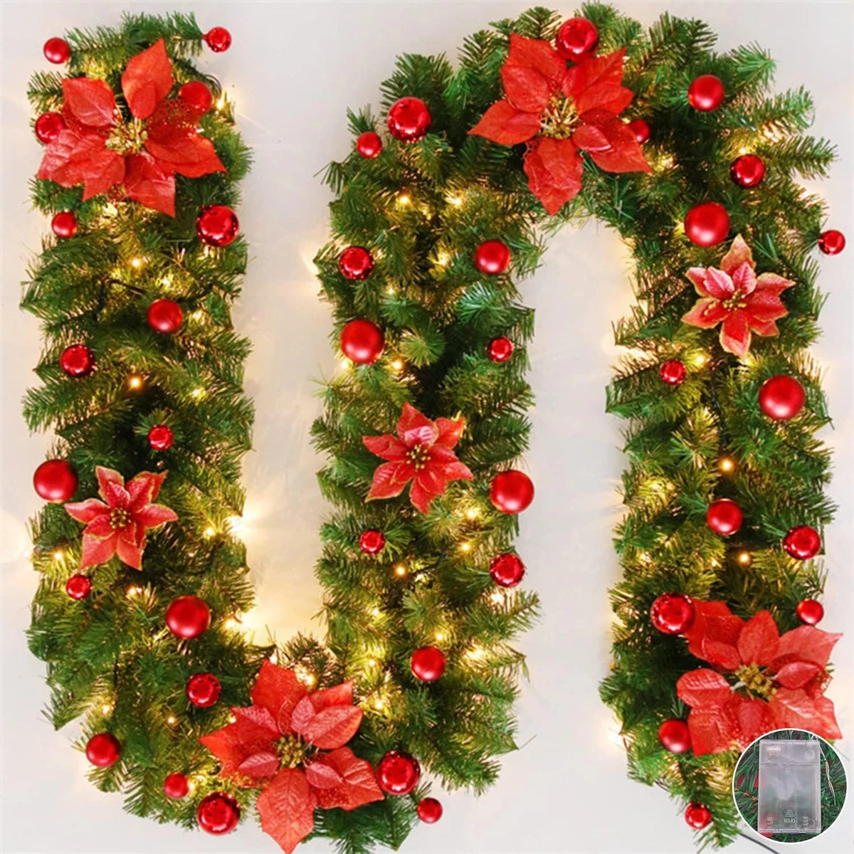 Christmas Garland 9ft Deluxe Super Thick Pre-lit with led light