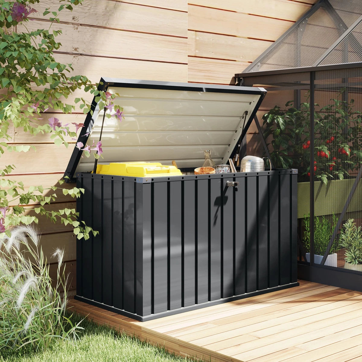 400L Waterproof Metal Outdoor Storage Box with Lock and Keys