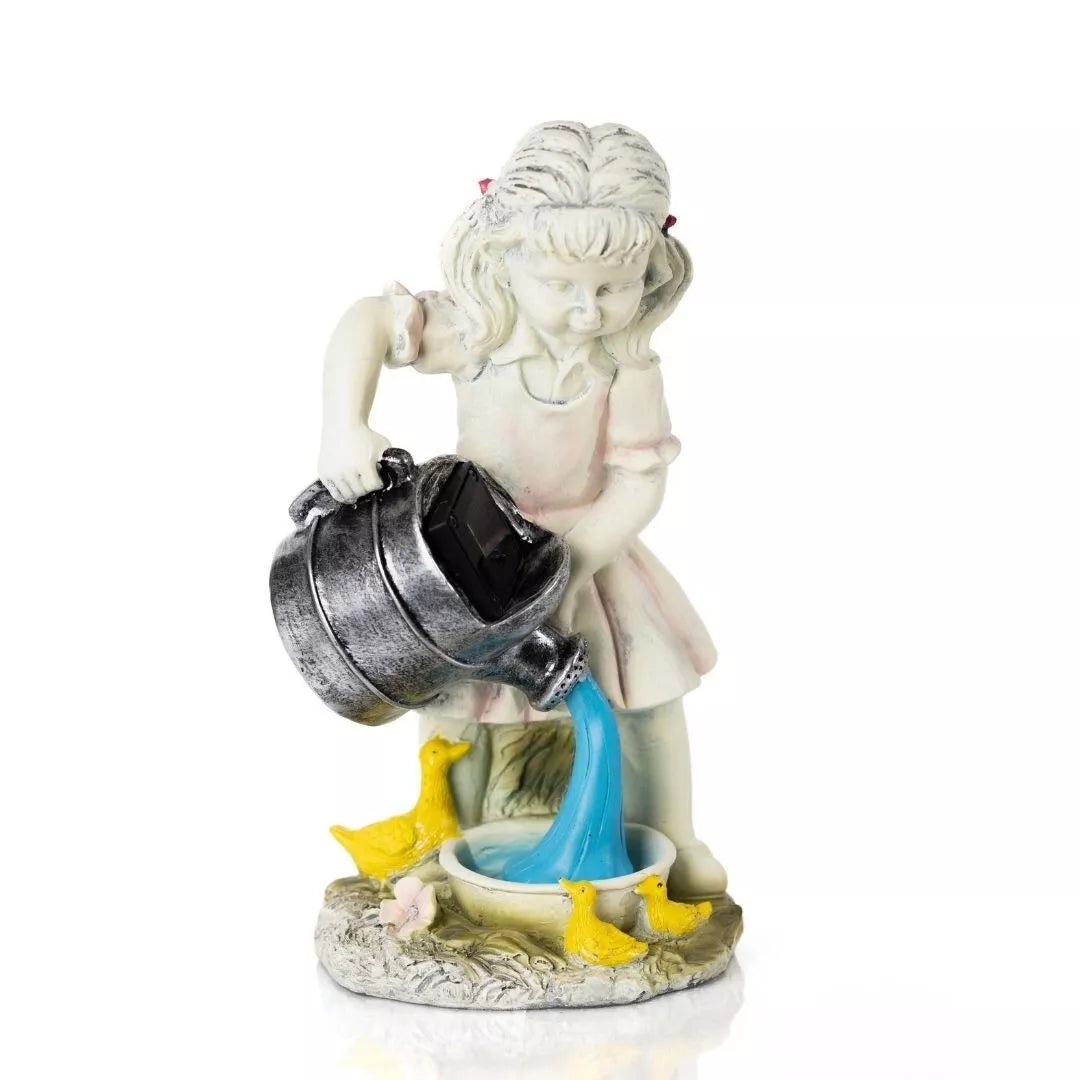 Solar LED Garden Ornament Girl Watering Can Outdoor Light Up Statue Lighting