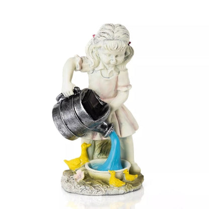 Solar LED Garden Ornament Girl Watering Can Outdoor Light Up Statue Lighting