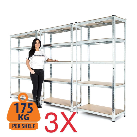 3 Bays Metal 5 Tier Garage Shelves Shelving Unit Racking Storage 180 x 90 x 40cm 3X
