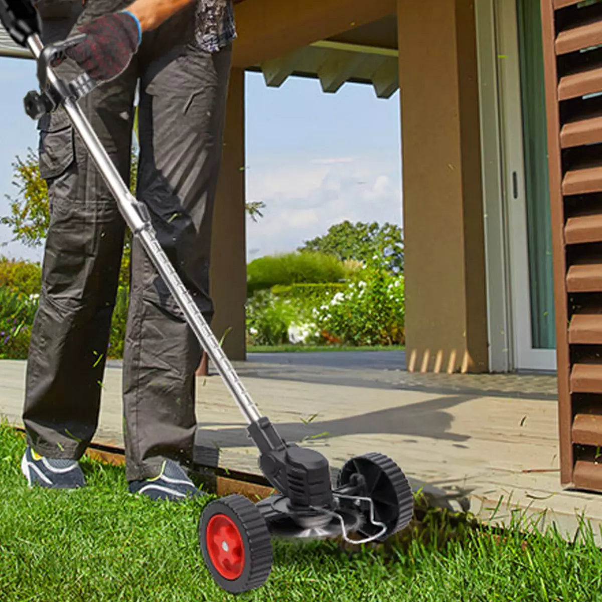 Wheel Cordless Strimmer Grass Trimmer Tree Cutter Garden Edger 2 Batteries Set
