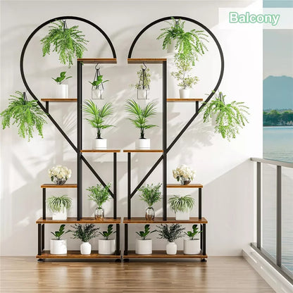 6 Tier Metal Plant Stand Indoor Half Heart Shaped Flower Shelf W/ Hanging Hooks
