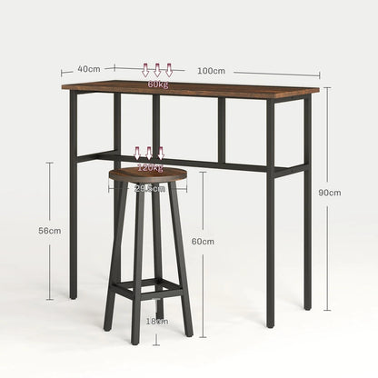 6-Piece Industrial Bar Table Set, 2 Kitchen Tables with 4 Stools, Brown