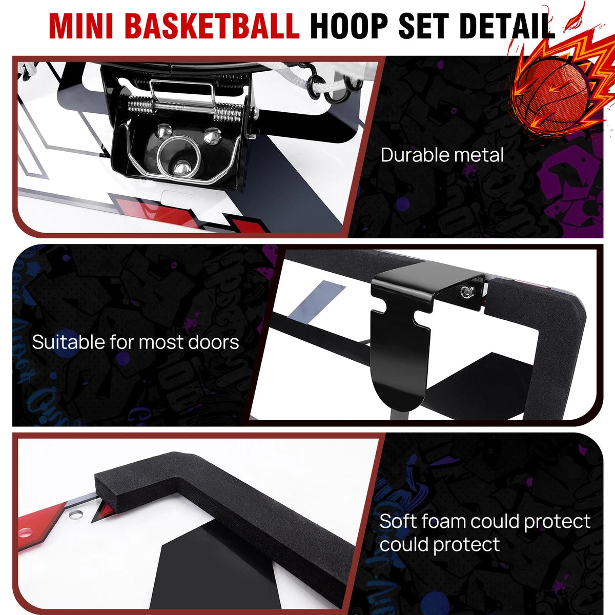 Indoor Outdoor Mini PRO Backboard Basketball Hoop for Door with Ball & Pump