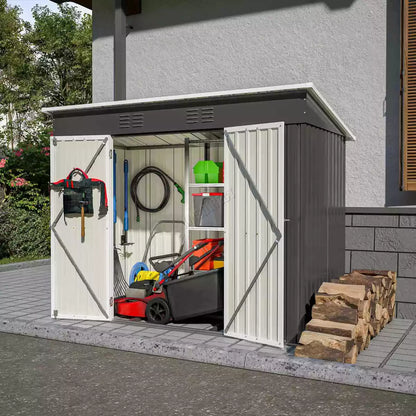 4X8FT Garden Shed Pent Roof Metal Free Foundation Base Storage House Anthracite