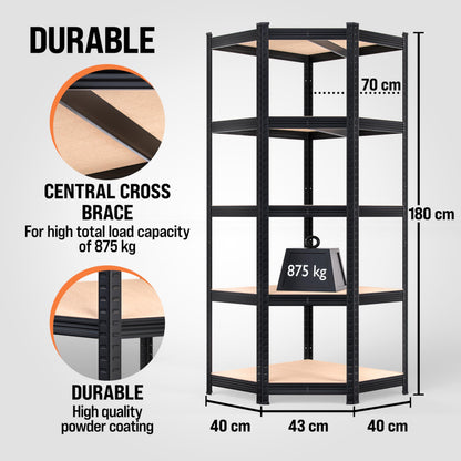 Corner Shelf 5-Tier Heavy Duty Garage Shelving 180x70x40cm Metal Shelving Units