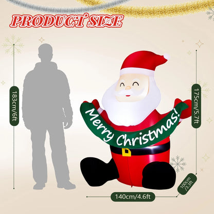 1.75M Lighted Christmas Inflatable Santa Claus Holding Banner for Outdoor Decor