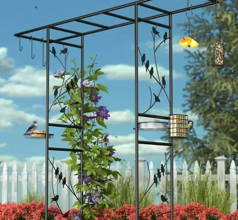 Metal Garden Arch Bird Feeder Heavy Duty Climbing Plants Support Trellis 2m
