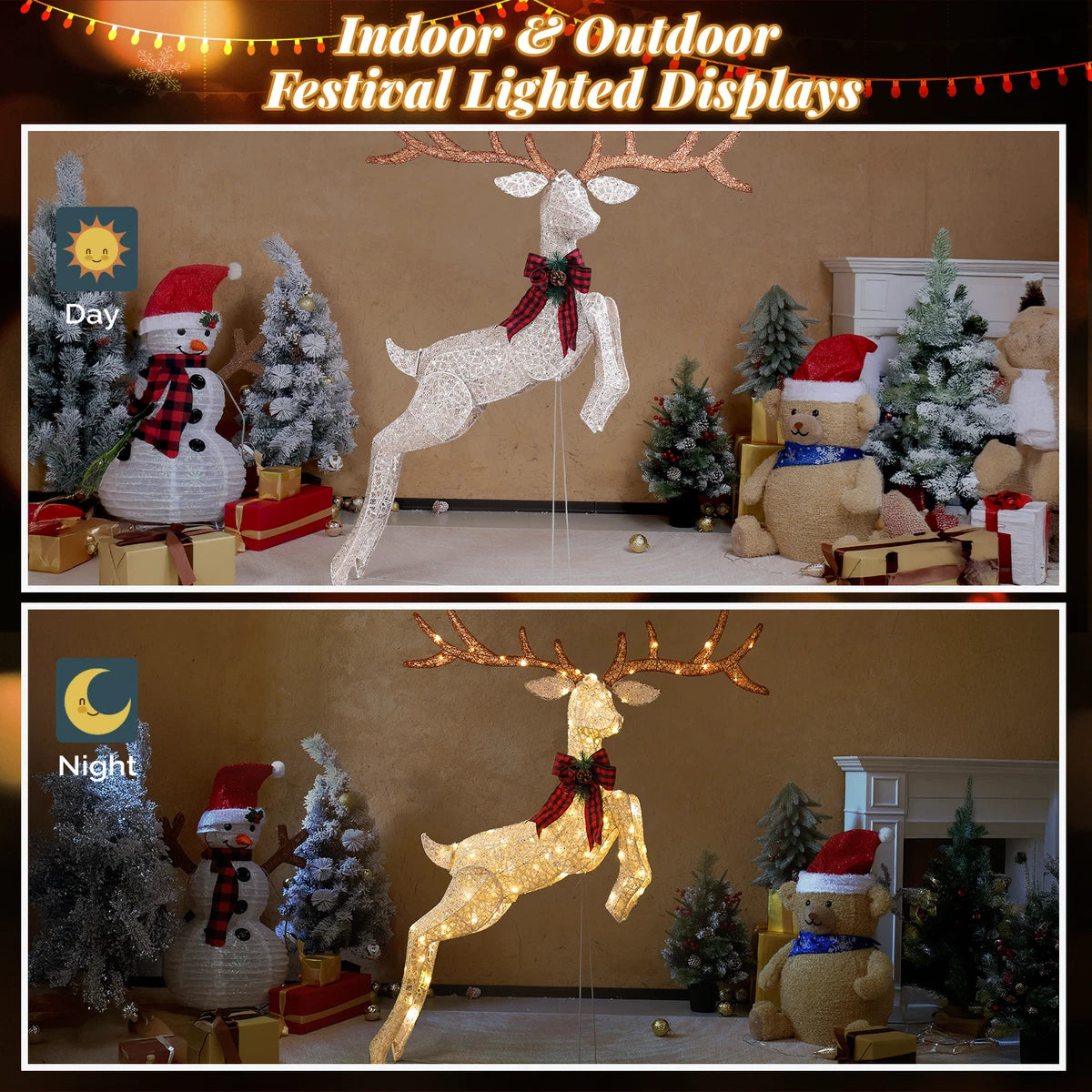 5FT Lighted Jumping Reindeer Christmas Decorations w/100 LED for Xmas Outdoor UK