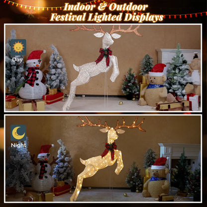 5FT Lighted Jumping Reindeer Christmas Decorations w/100 LED for Xmas Outdoor UK