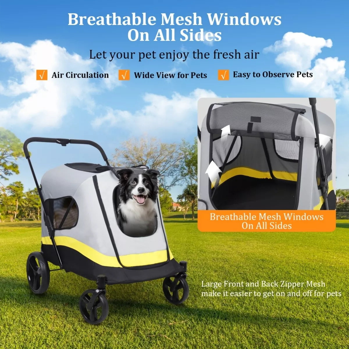 Premium Dog Trolley Large Pet Jogging Carriage Stroller with Safe Leash & Wheels