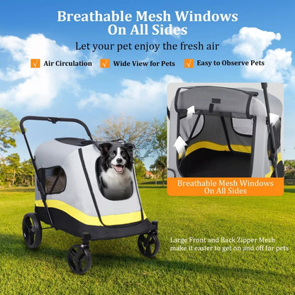 Premium Dog Trolley Large Pet Jogging Carriage Stroller with Safe Leash & Wheels