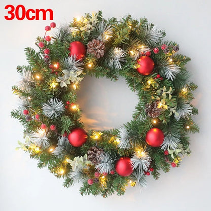 LED Christmas Wreath For Front Door Garland Christmas Xmas Ball Decor Outdoor