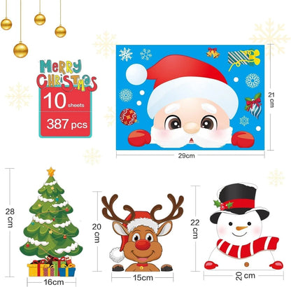385 Pcs Christmas Window Stickers 10 Sheets Double-Sides Xmas Window Decorations