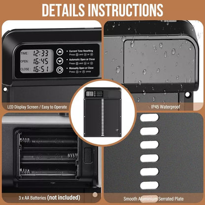 Automatic Chicken Coop Door Waterproof Poultry House Opener Solar Battery