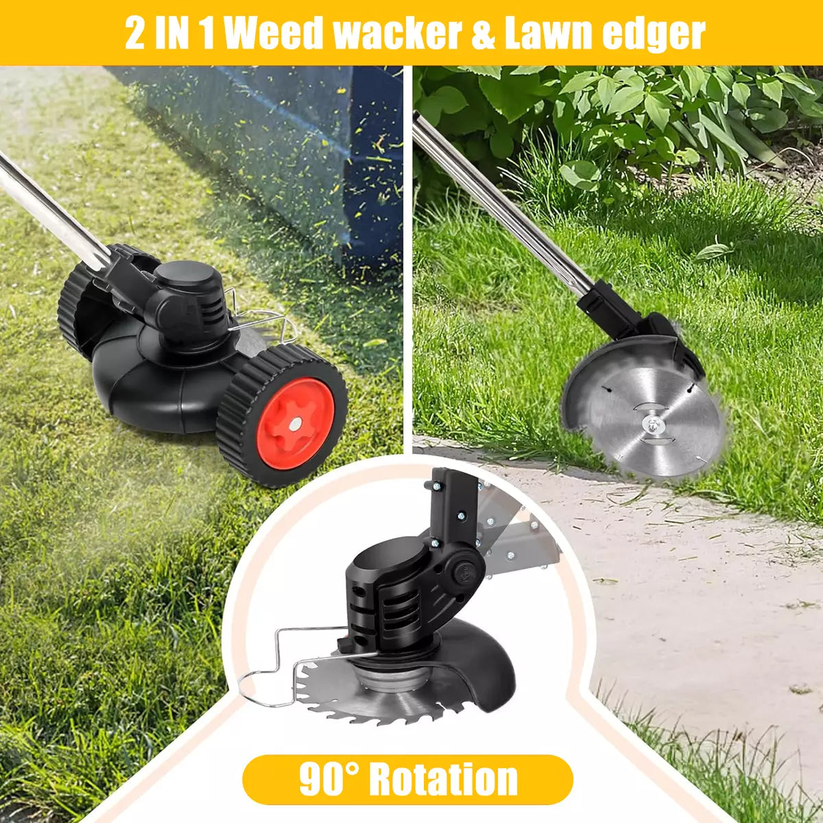 Wheel Cordless Strimmer Grass Trimmer Tree Cutter Garden Edger 2 Batteries Set