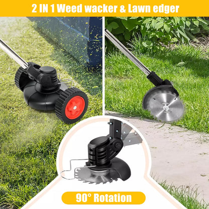 Wheel Cordless Strimmer Grass Trimmer Tree Cutter Garden Edger 2 Batteries Set