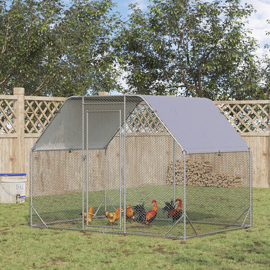 Chicken Run with Roof, Walk In Chicken Coop for 4-6 Chickens, Hen House D