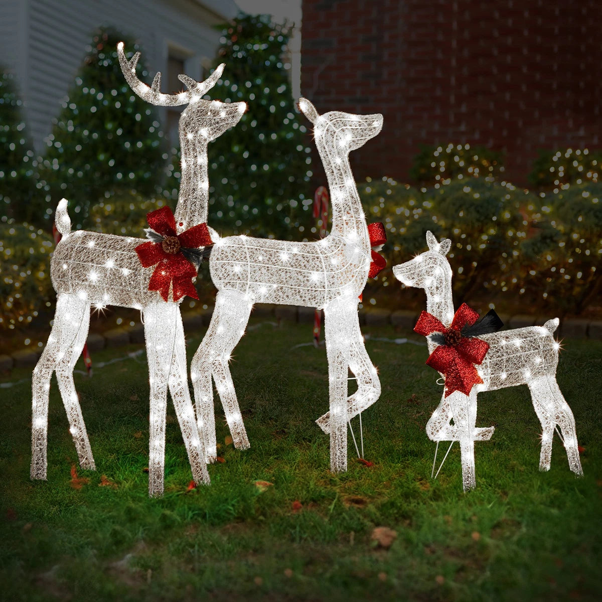 Christmas Reindeer Elk Deer 3pcs Family Set Outdoor Decorations Xmas LED Lights
