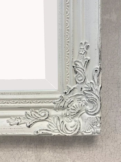 Antique White Ornate Wall Mirror with Stunning Hardwood Frame – Size 53 x 43cm