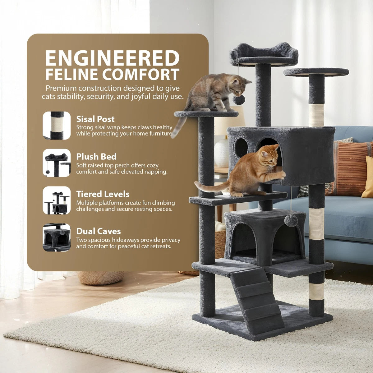 133CM LARGE CAT TREE ACTIVITY CENTRE MULTILEVEL SCRATCHING POST CLIMBING TOWER