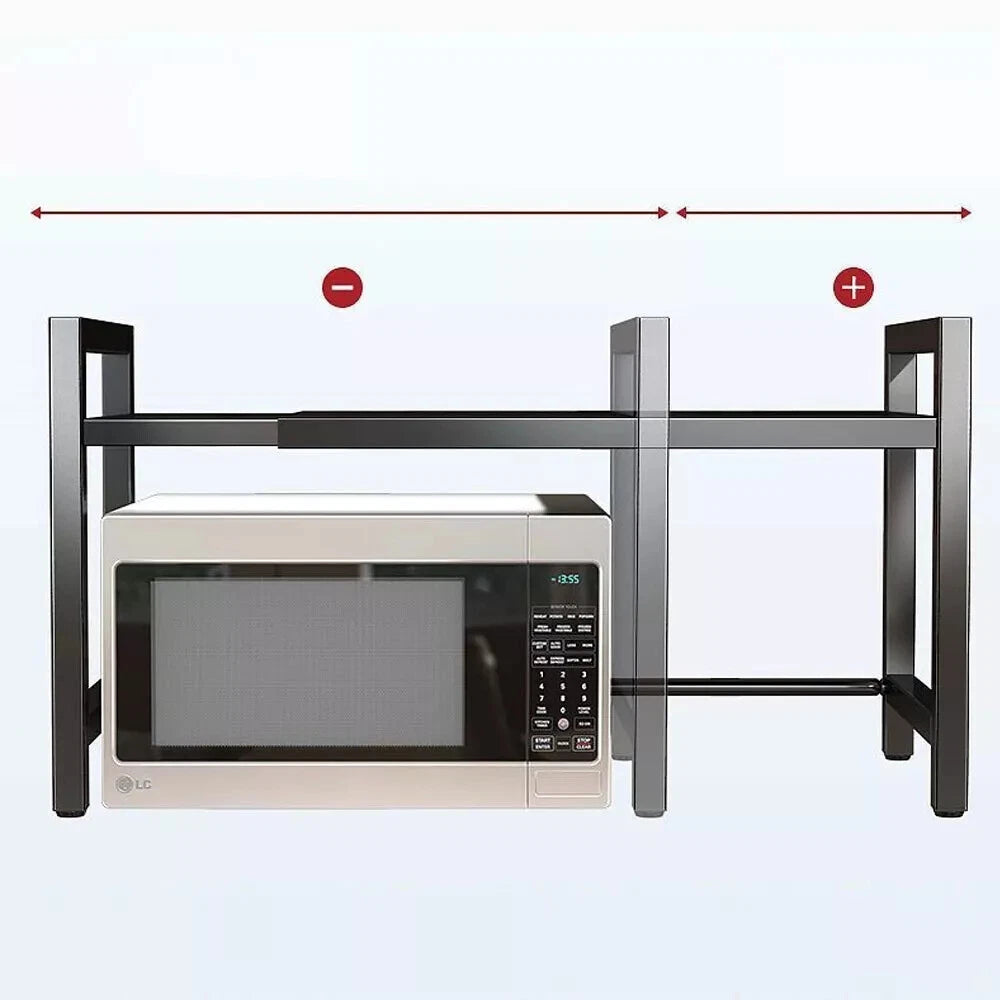 2 Tier Expandable Microwave oven Rack Stand Storage Holder Kitchen Corner Shelf