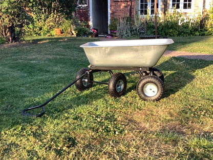 Garden trolley 4 wheel tipping dump wheelbarrow cart padded handle 80 litre