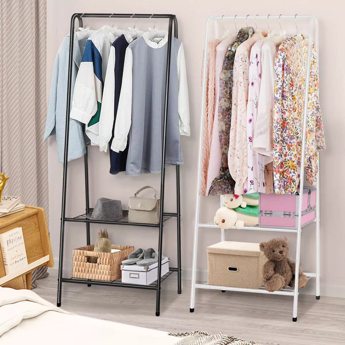Metal Clothes Rail Hanging Rack Garment Display Stand Storage Shelf