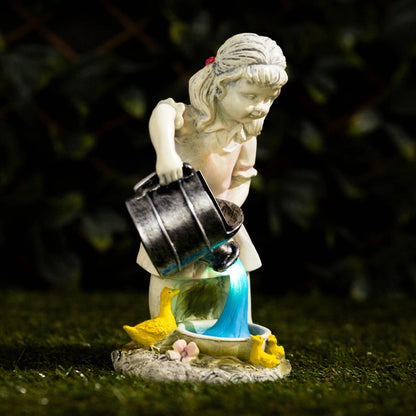 Solar LED Garden Ornament Girl Watering Can Outdoor Light Up Statue Lighting