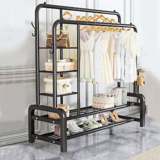Double Heavy Duty Clothes Rail Hanging Rack Shelf Metal Display Stand Garment UK