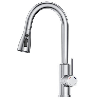 Kitchen Sink Mixer Taps, Pull Out Hose Brushed Stainless Steel 4 Spary Modes,360° Swivel