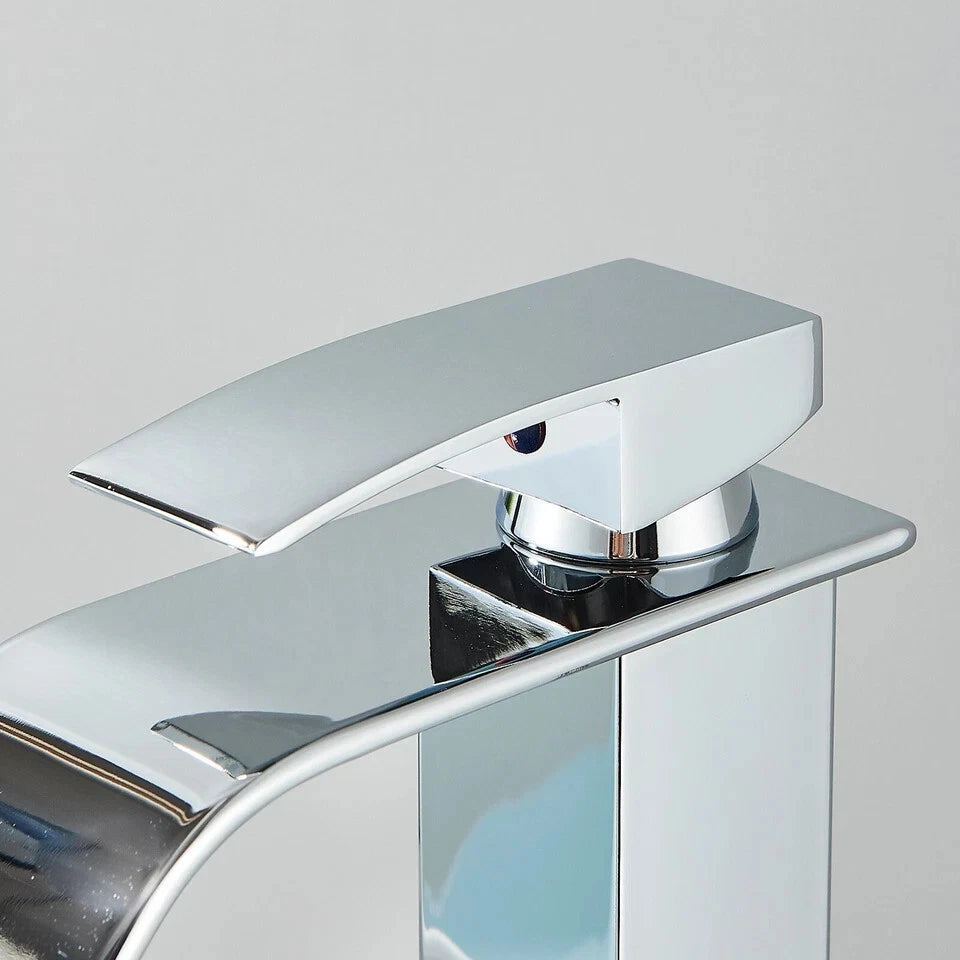 Tall Cloakroom Waterfall Basin Mixer Tap Mono Tall Bathroom Sink Tap Chrome + Fixings