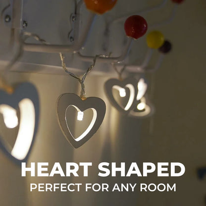 1.5m Battery Wooden Love Heart Warm White LED Indoor Fairy String Wire Lights