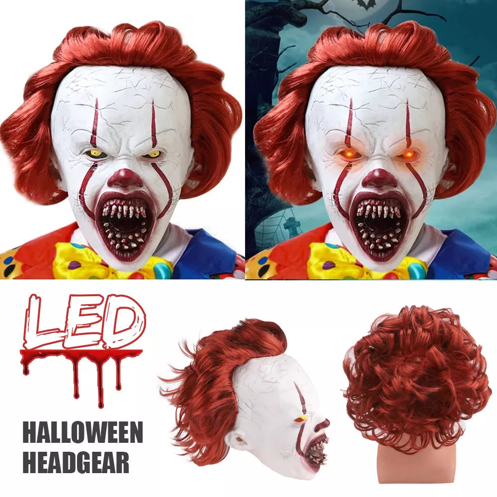 Halloween LED Latex IT Clown Mask Full Head Pennywise Scary Fancy Cosplay Horror Royalcart