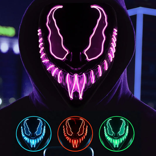 Venom Inspired Halloween Mask LED Scary Light Up Cosplay Fancy Costume Neon Royalcart