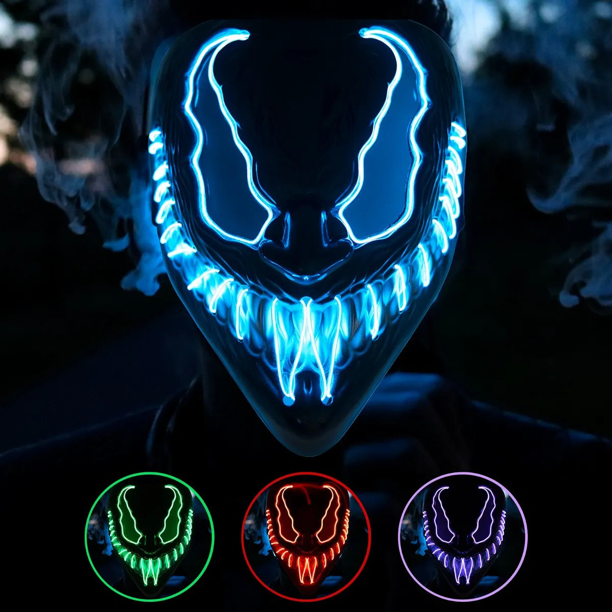 Venom Inspired Halloween Mask LED Scary Light Up Cosplay Fancy Costume Neon Royalcart