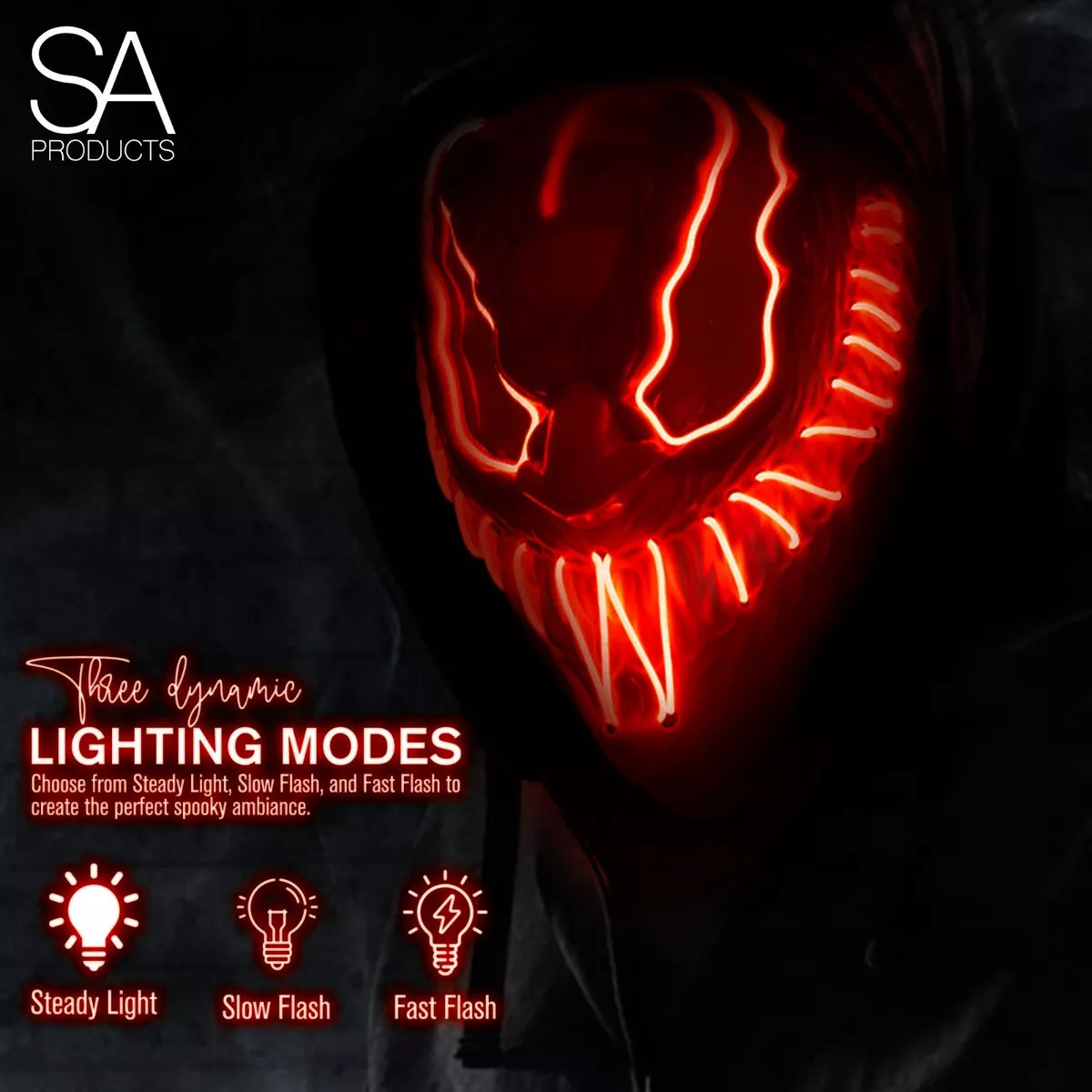 Venom Inspired Halloween Mask LED Scary Light Up Cosplay Fancy Costume Neon Royalcart