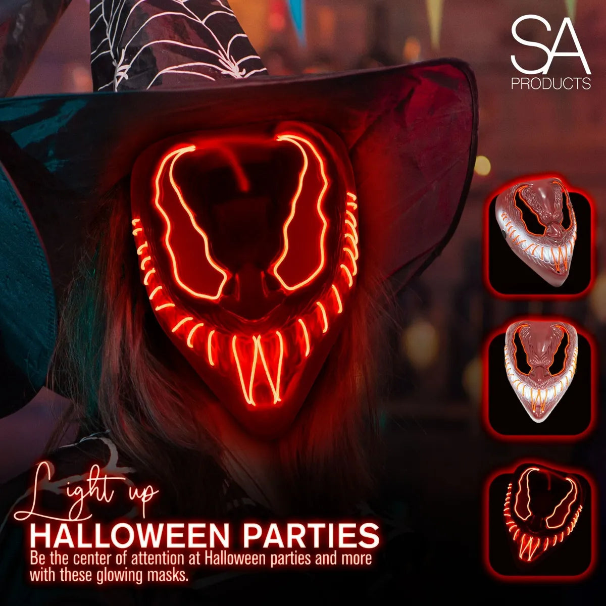 Venom Inspired Halloween Mask LED Scary Light Up Cosplay Fancy Costume Neon Royalcart