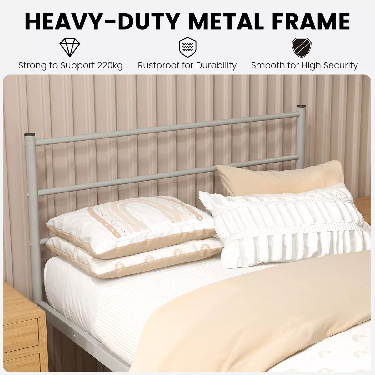 3FT Single Metal Bed Frame Heavy-duty Slatted Platform Bed Headboard & Footboard Royalcart