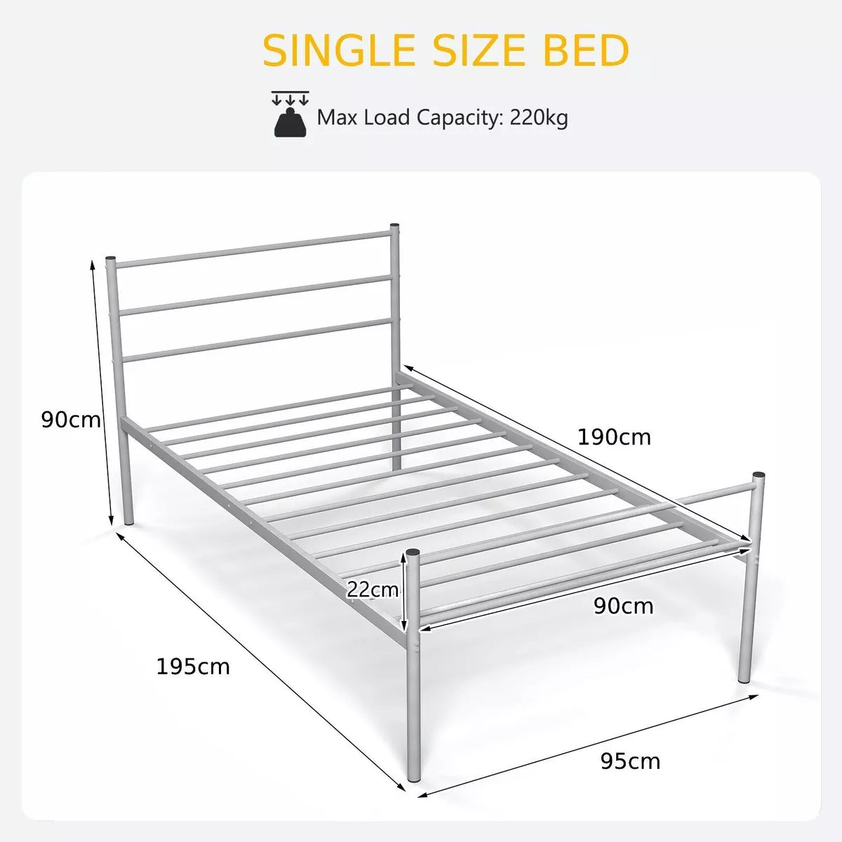 3FT Single Metal Bed Frame Heavy-duty Slatted Platform Bed Headboard & Footboard Royalcart