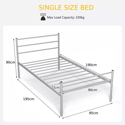 3FT Single Metal Bed Frame Heavy-duty Slatted Platform Bed Headboard & Footboard Royalcart