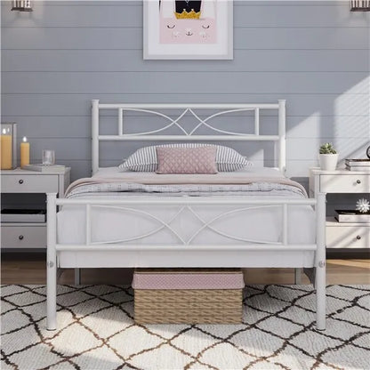 Metal Bed Platform Single/Double/King with Curved Design Headboard Home Bedroom Royalcart