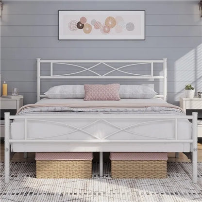 Metal Bed Platform Single/Double/King with Curved Design Headboard Home Bedroom Royalcart