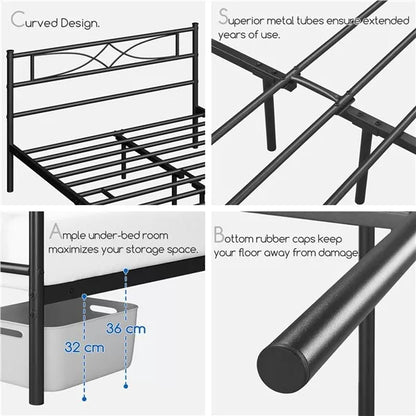 Metal Bed Platform Single/Double/King with Curved Design Headboard Home Bedroom Royalcart