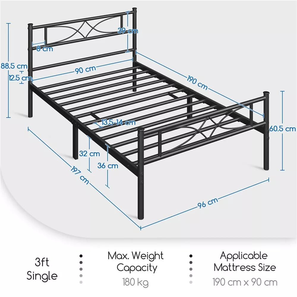 Metal Bed Platform Single/Double/King with Curved Design Headboard Home Bedroom Royalcart